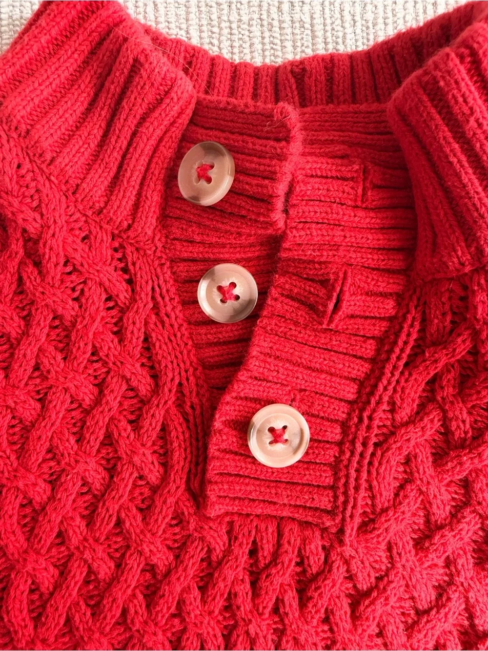 Cat & Jack Bright Red Cable-Knit Button Mock Neck Sweater 4T